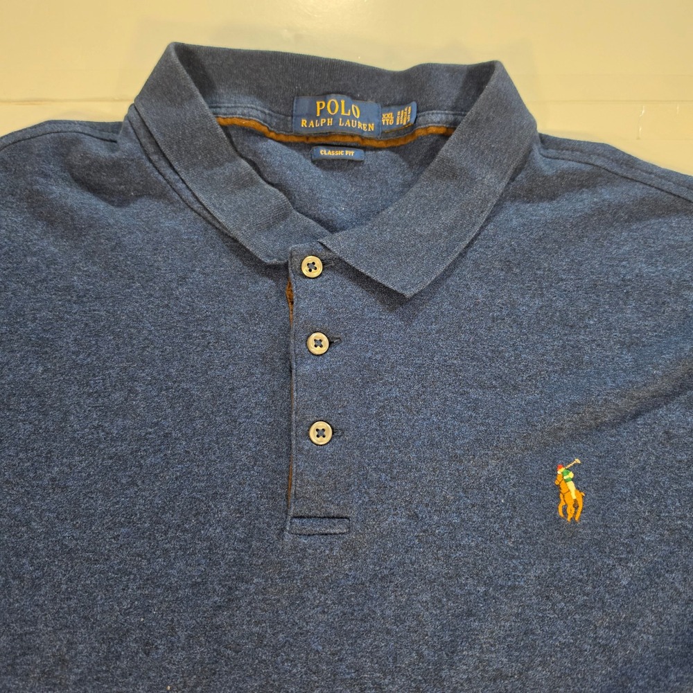 Polo Ralph Lauren Mens XXL Classic Fit Long Sleeve Polo Shirt Heather Navy Blue